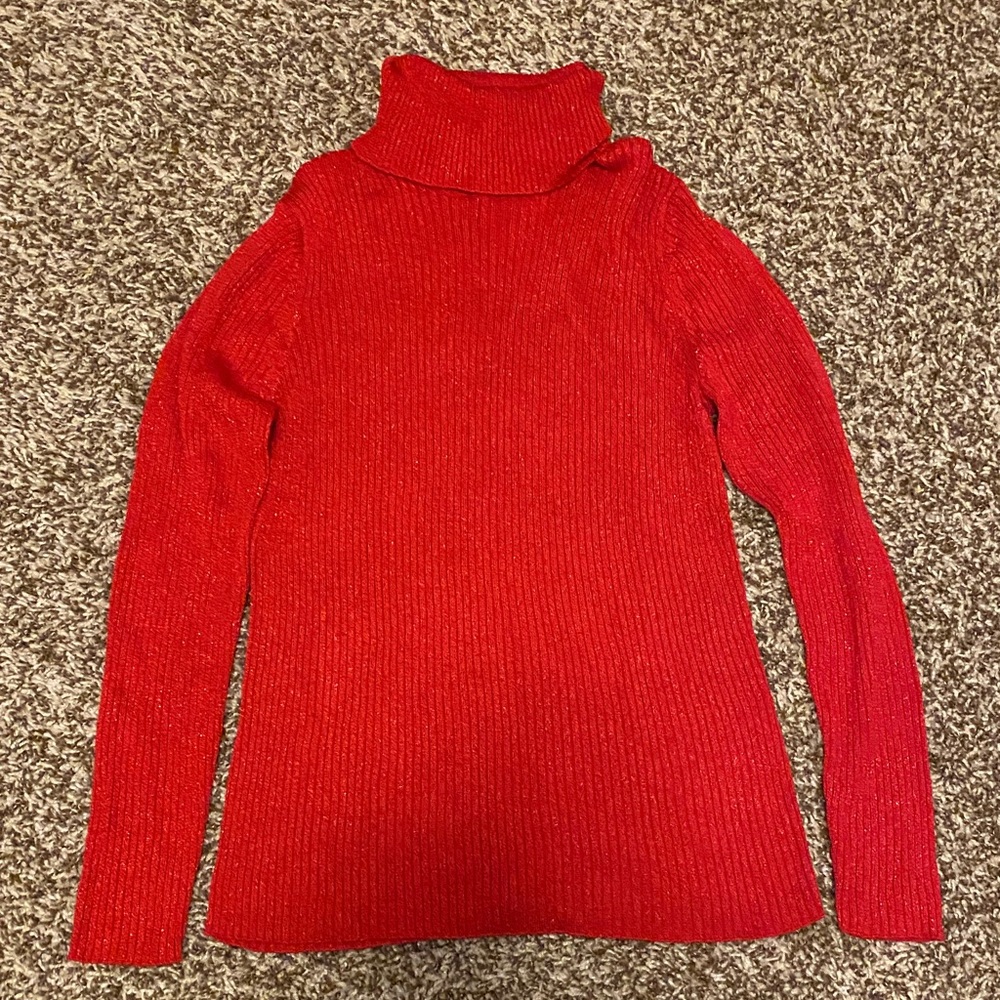 Red Ribbed Turtleneck Sweater - Women